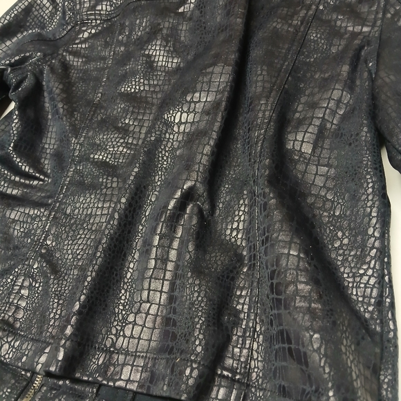 Ruby Rd. Navy Dark Blue Snakeskin Crocodile Print Jacket Size 12 Fall Blazer - Picture 5 of 8
